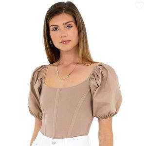 ASTR puff sleeve top in taupe XS